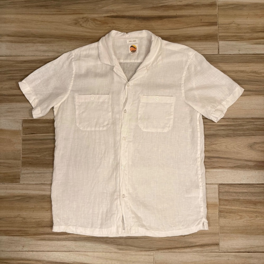 C&C California Mens White 100% Linen Short Sleeve Button Down Shirt Medium